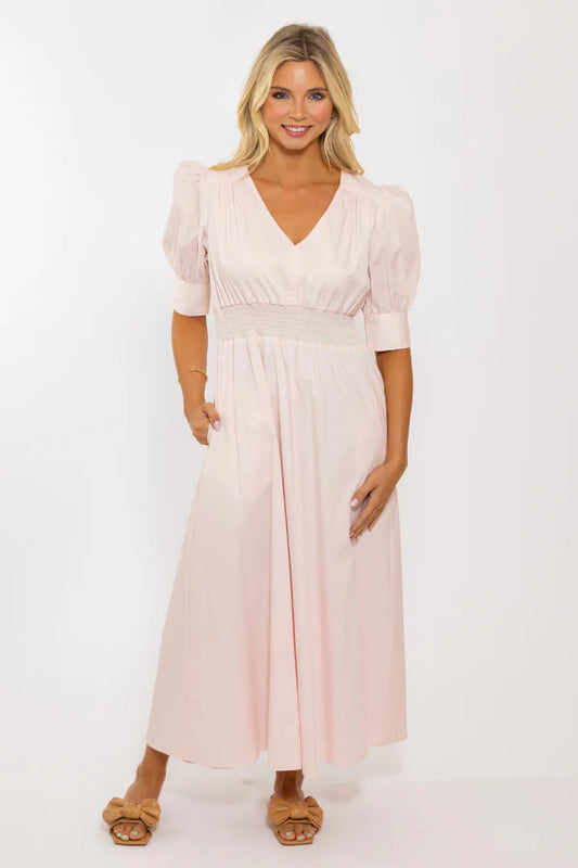 solid poplin v neck dress KARLIE