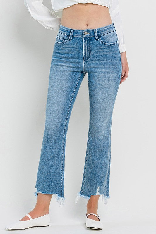 Light bright vervet high rise kick flare jean