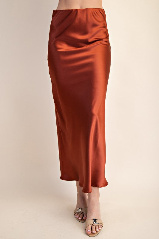 Sienna waist elastic satin midi skirt