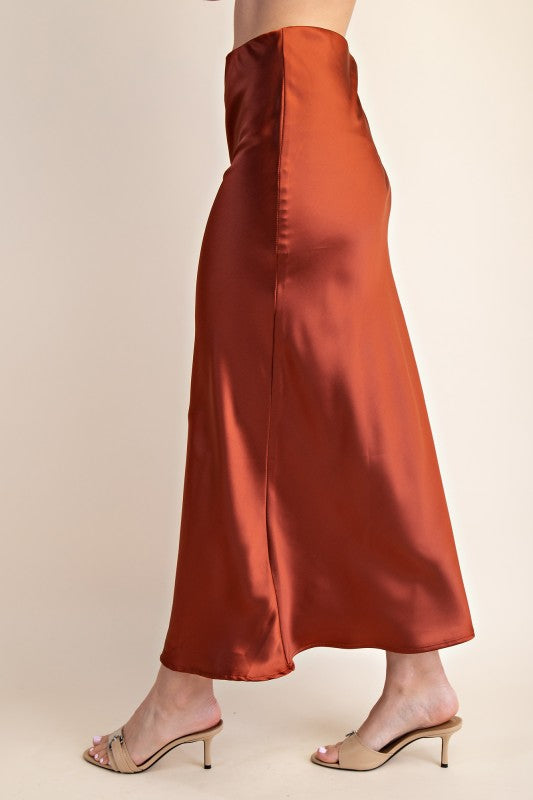 Sienna waist elastic satin midi skirt