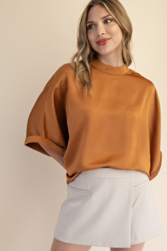 Mock neck oversized satin top (3 colors)