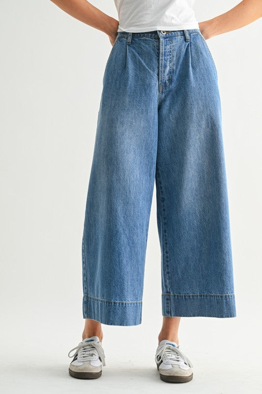 Wide leg denim pants