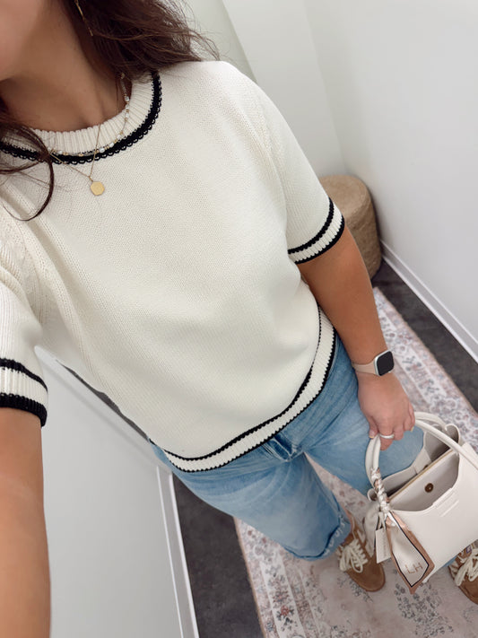 poppy black trim sweater top