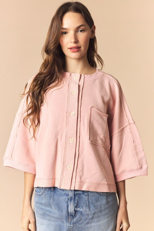 salmon pink mineral washed stitch top