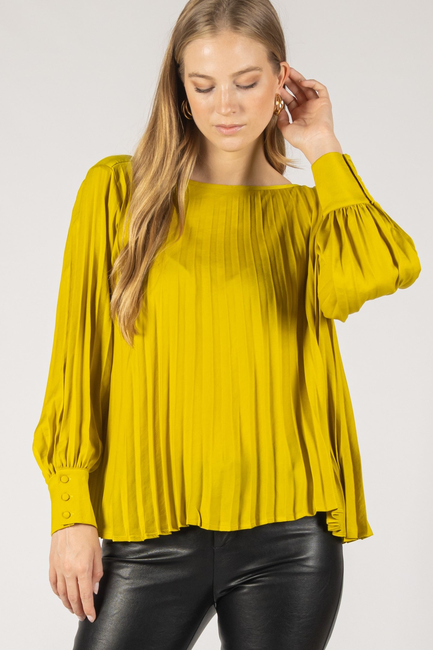 chartreuse pleated blouse
