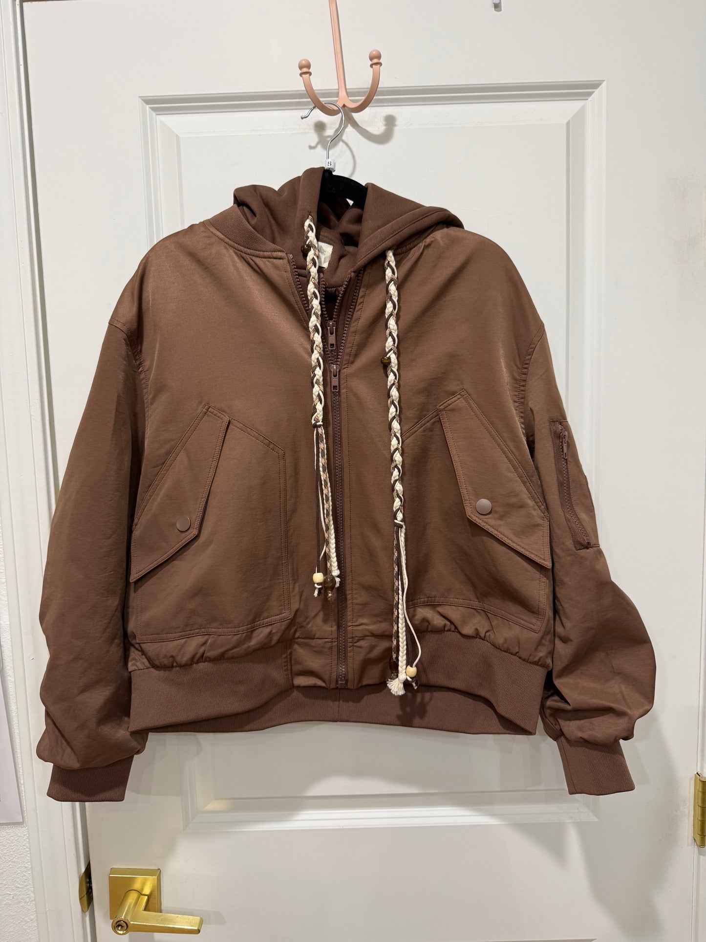 dark brown corded string hoodie jacket