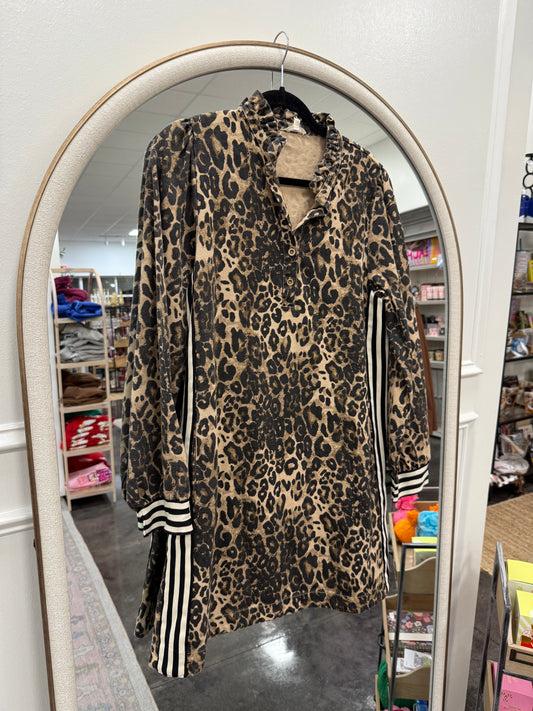 black and animal print denim mini dress