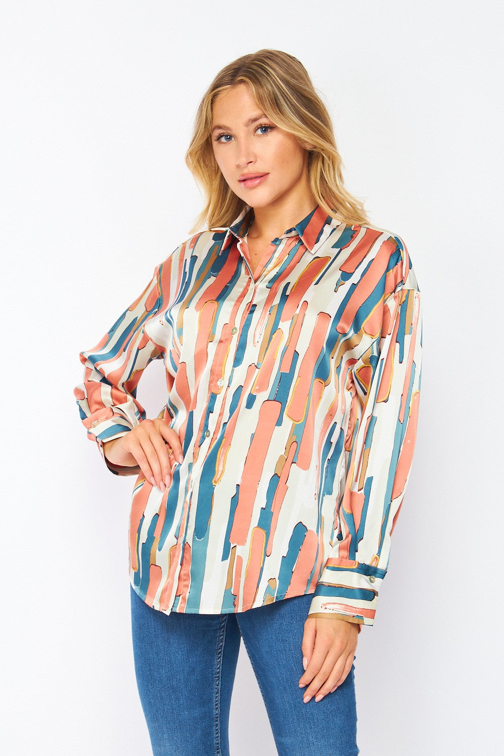 Coral satin blouse