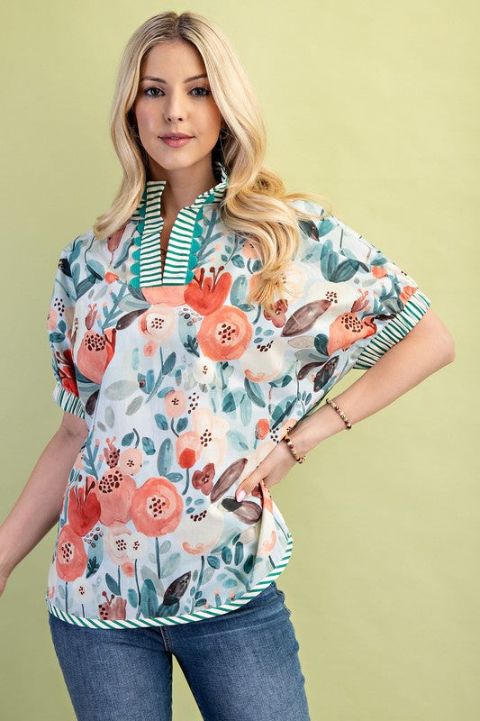green floral mix blouse