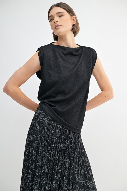 Black textured boat neck top