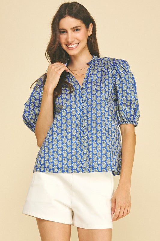 paisley v neck blouse (2 colors)