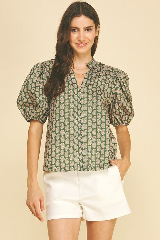 paisley v neck blouse (2 colors)