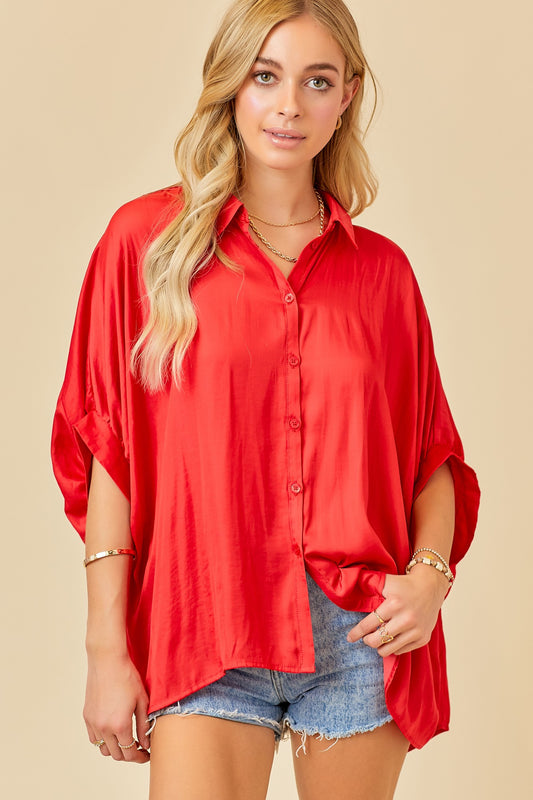 Satin Red Oversized blouse