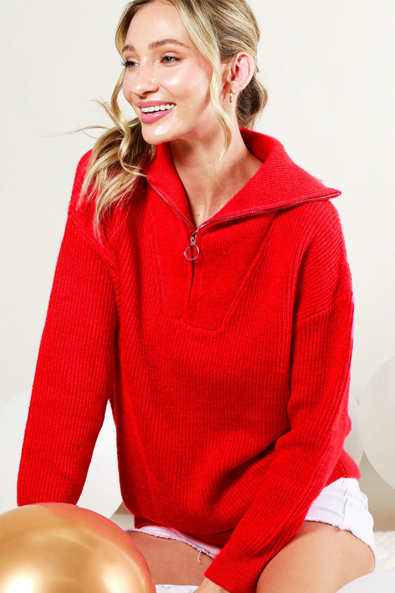 Red Half zip sweater