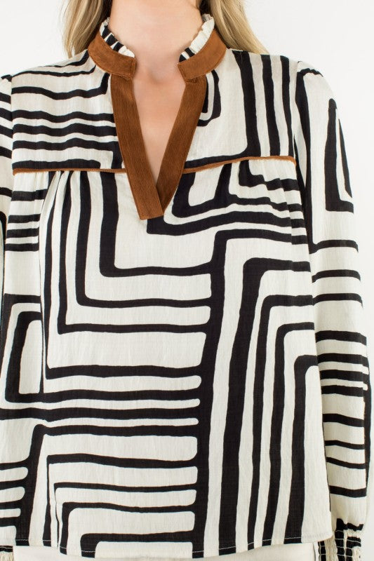 Long sleeve geo print top