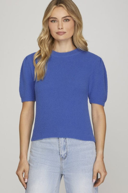 short sleeve round neck sweater top (3 colors)