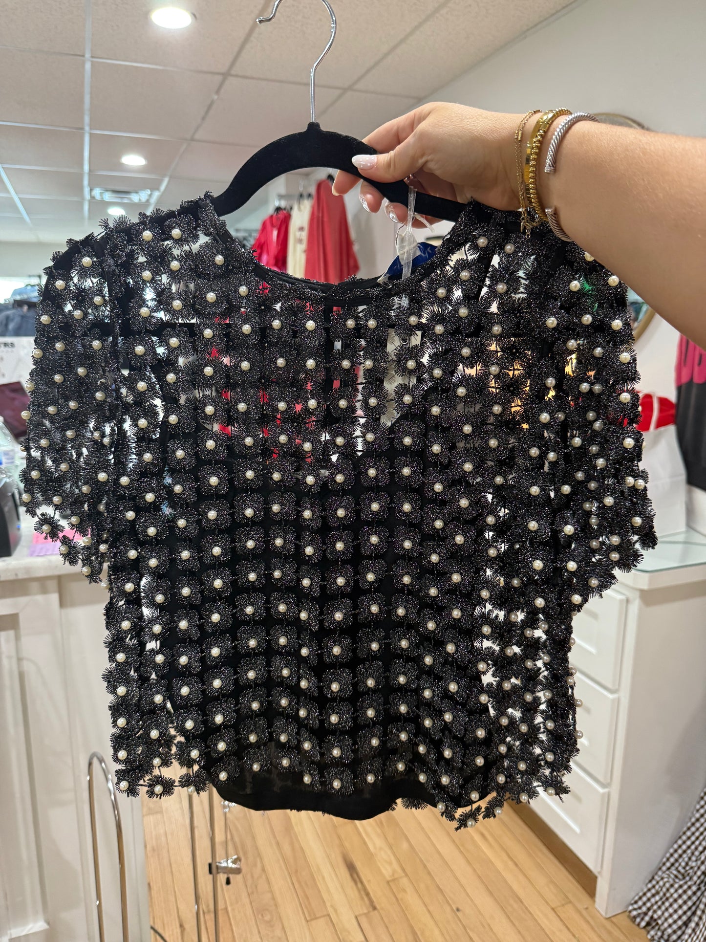 short sleeve lurex crochet top ( 2colors)