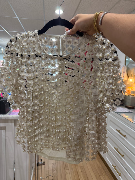 short sleeve lurex crochet top ( 2colors)