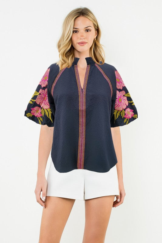 embroidered puff sleeve blouse