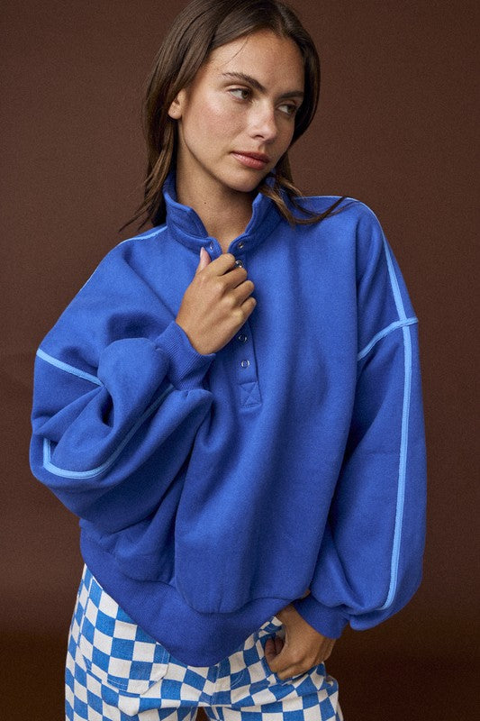 cobalt contrast piping sweatshirt