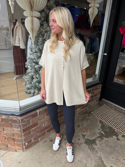 Open front button crew sweater-oatmeal