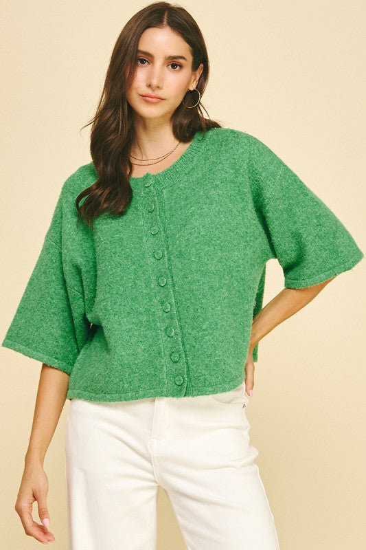 button sleeve sweater top (2 colors)