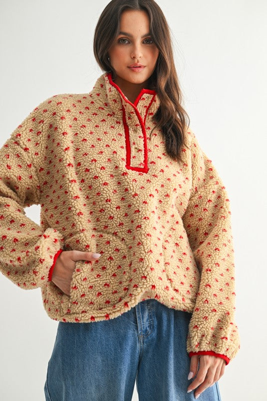 taupe/red polka dot pullover