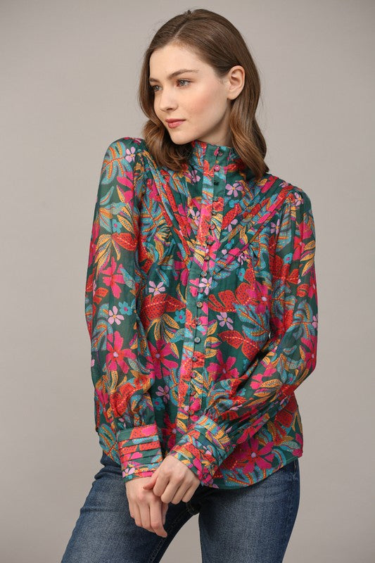 Tucked floral blouse