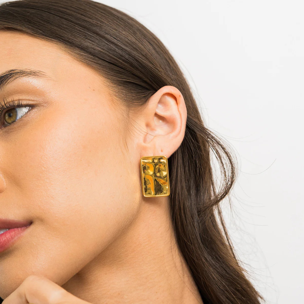 waterproof gold statement rectangular earrings BRENDA GRANDS
