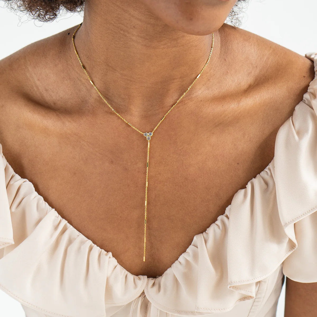 18k gold shiny lariat necklace BRENDA GRANDS