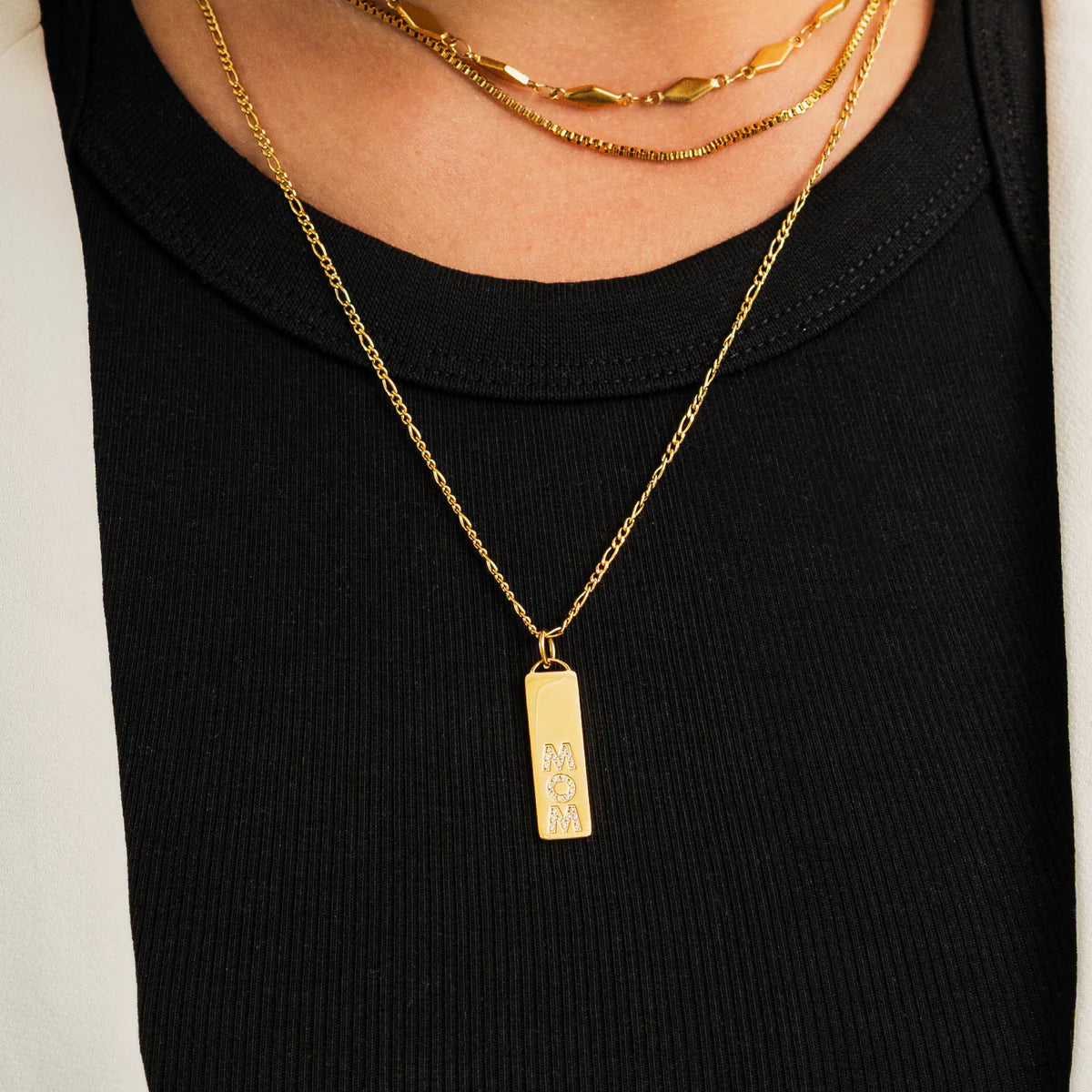 waterproof gold diamond mom bar necklace BRENDA GRANDS