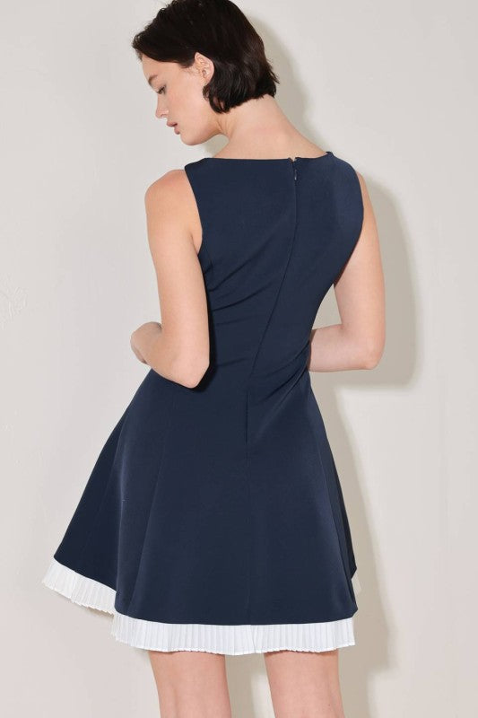 navy/white pleated hem mini dress