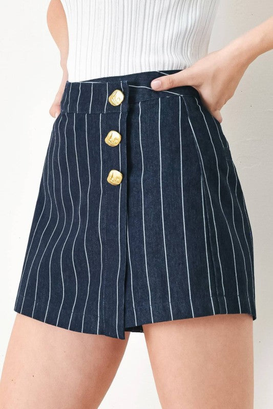 denim stripe skort