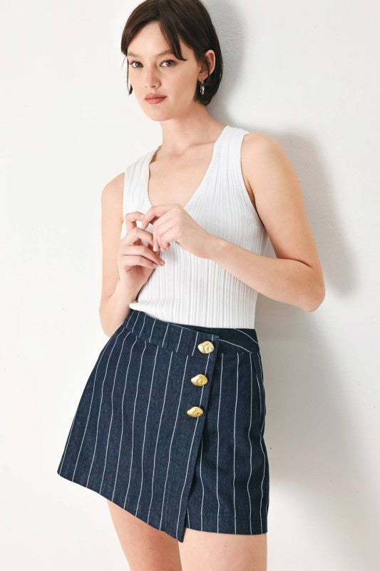 denim stripe skort