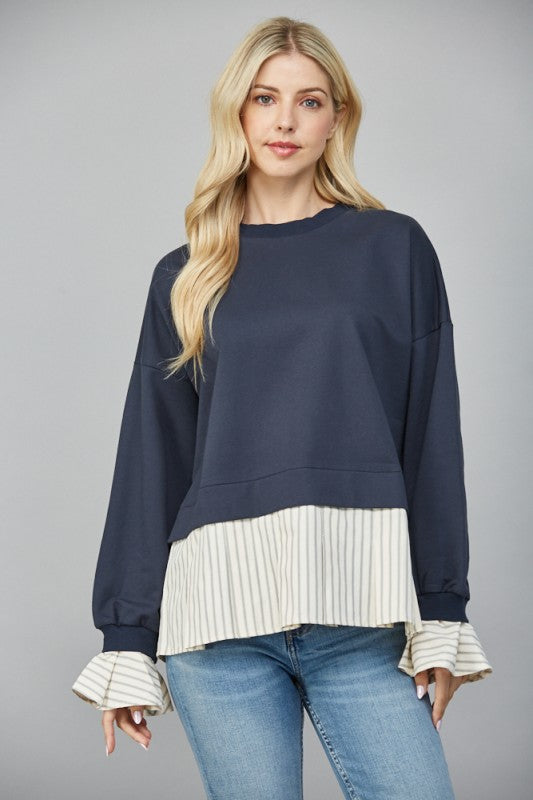 Navy stripe peplum sweatshirt