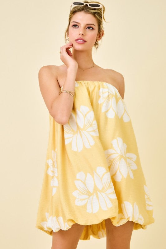yellow floral bubble mini dress