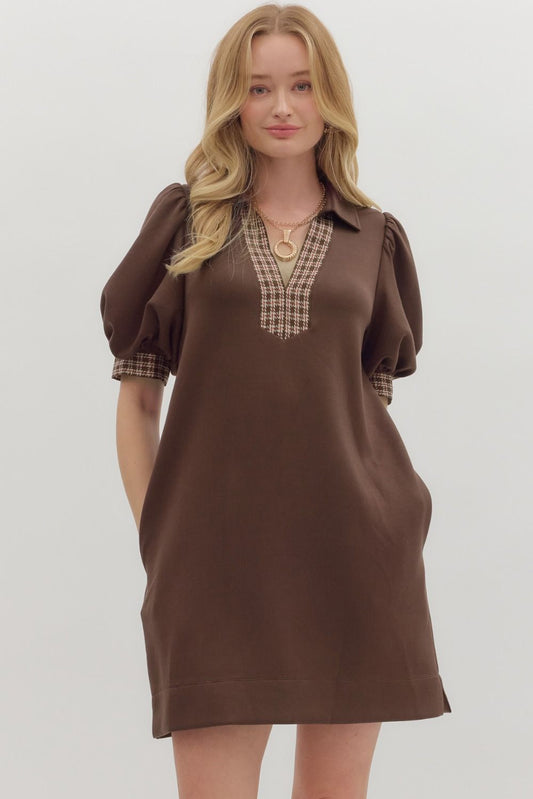Brown/pink houndstooth dress