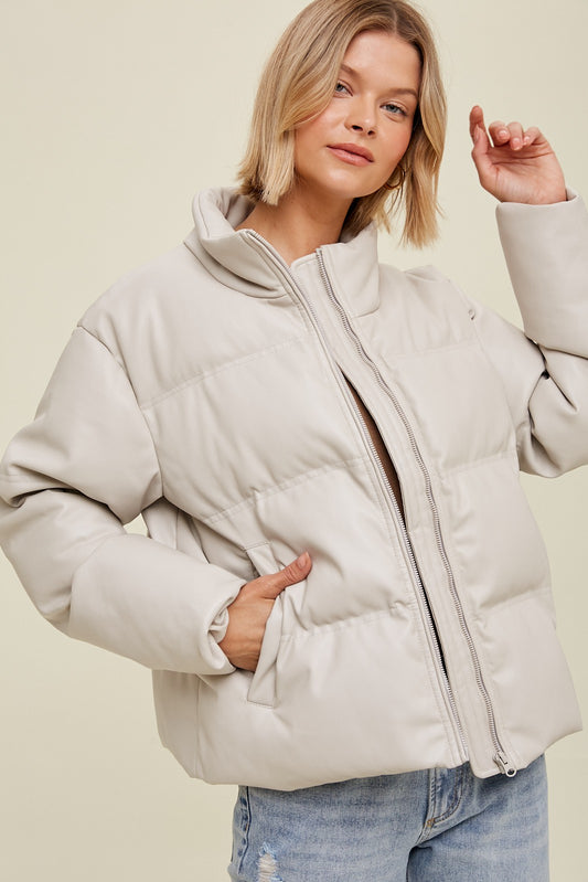 Feaux leather puffer