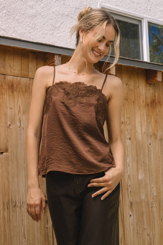 Satin lace trim cami