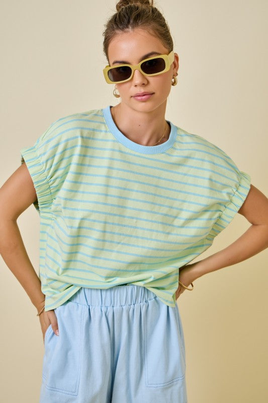Striped elastic sleeve tee (3 colors)