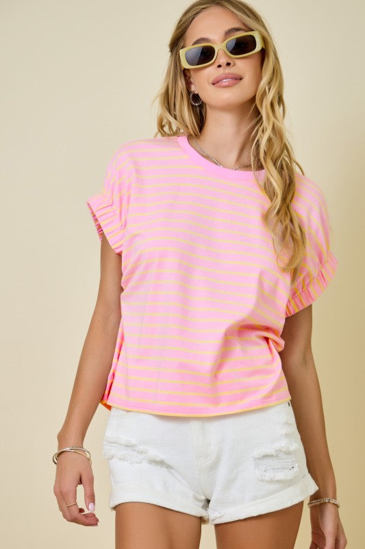 Striped elastic sleeve tee (3 colors)