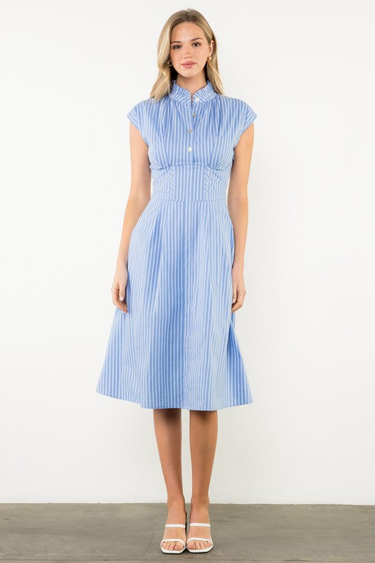 short sleeve striped midi dress