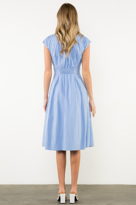 short sleeve striped midi dress