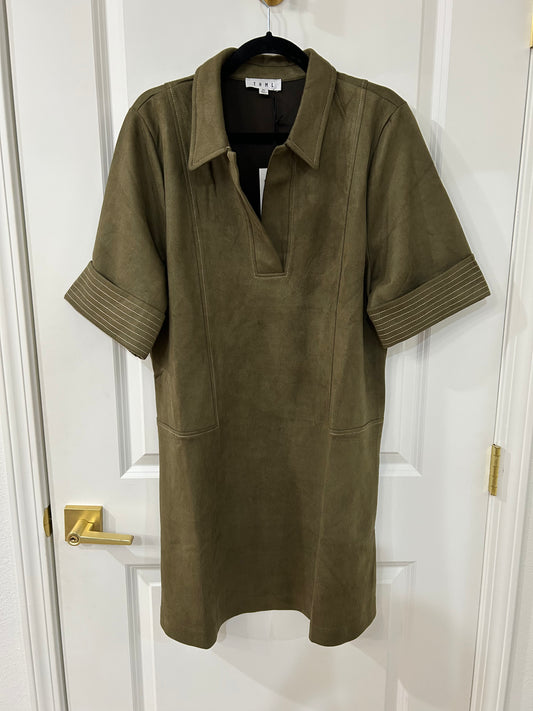 short sleeve collared suede dress