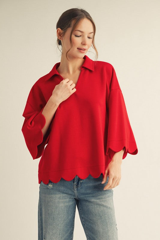 Red Scallop top CURVY