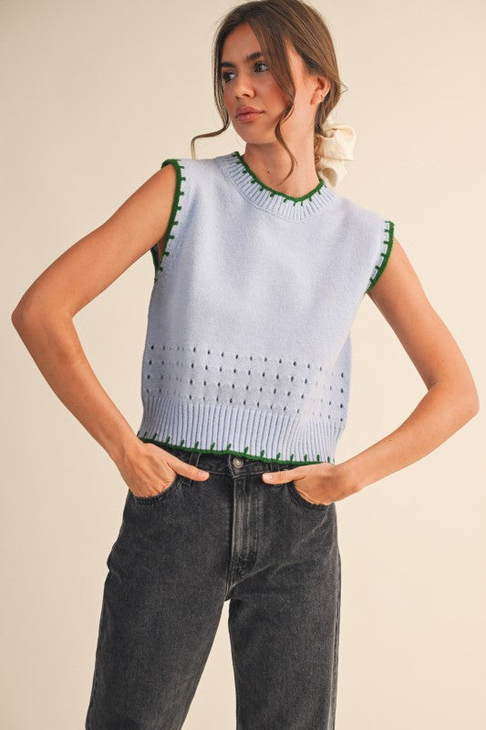 green stitch sweater top