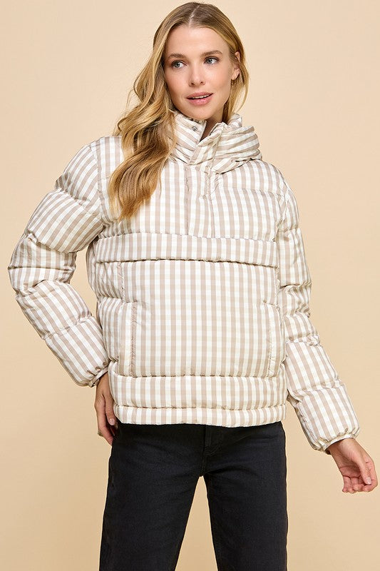 Beige checkered puffer jacket *was $82, now $59 final sale