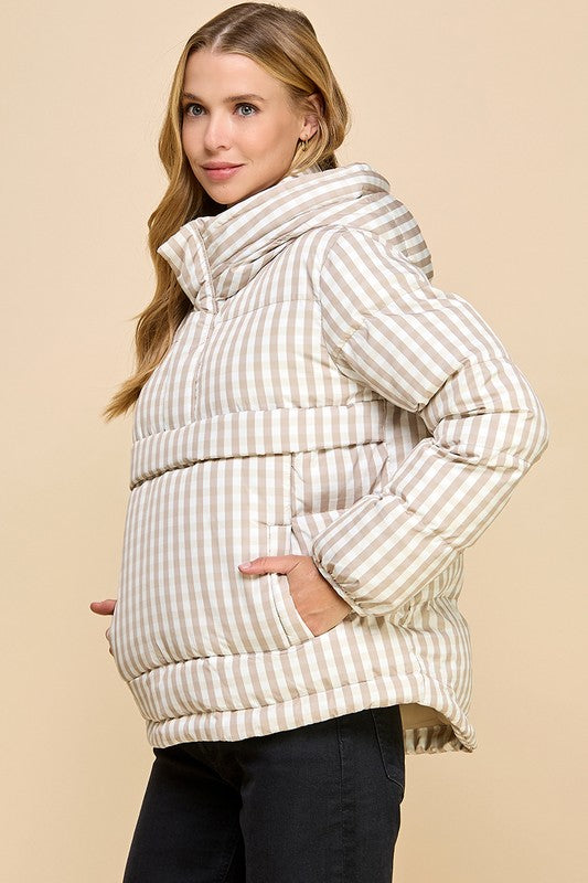 Beige checkered puffer jacket *was $82, now $59 final sale