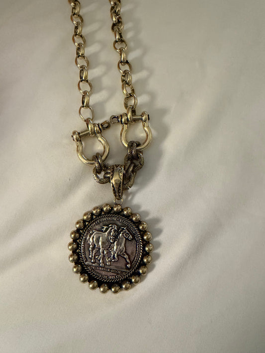 Running horse large coin necklace