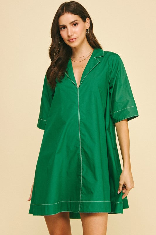 green vneck mini dress
